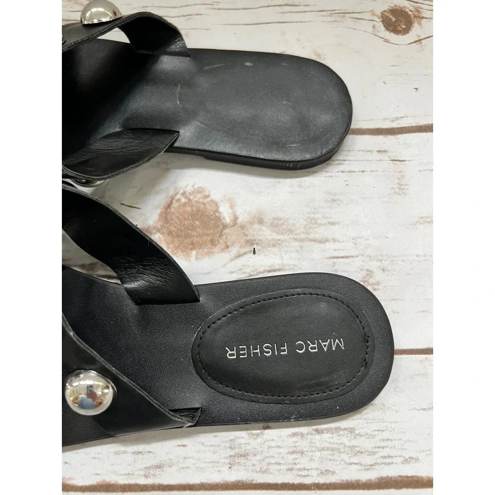 Marc Fisher Bryte Slide Sandals Black Silver Studded Flat 8.5M